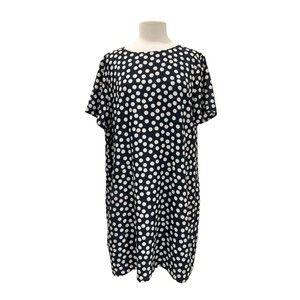 J Crew Factory Womens 20 Plus Shift Dress Navy Blue Polkadot Short Sleeved